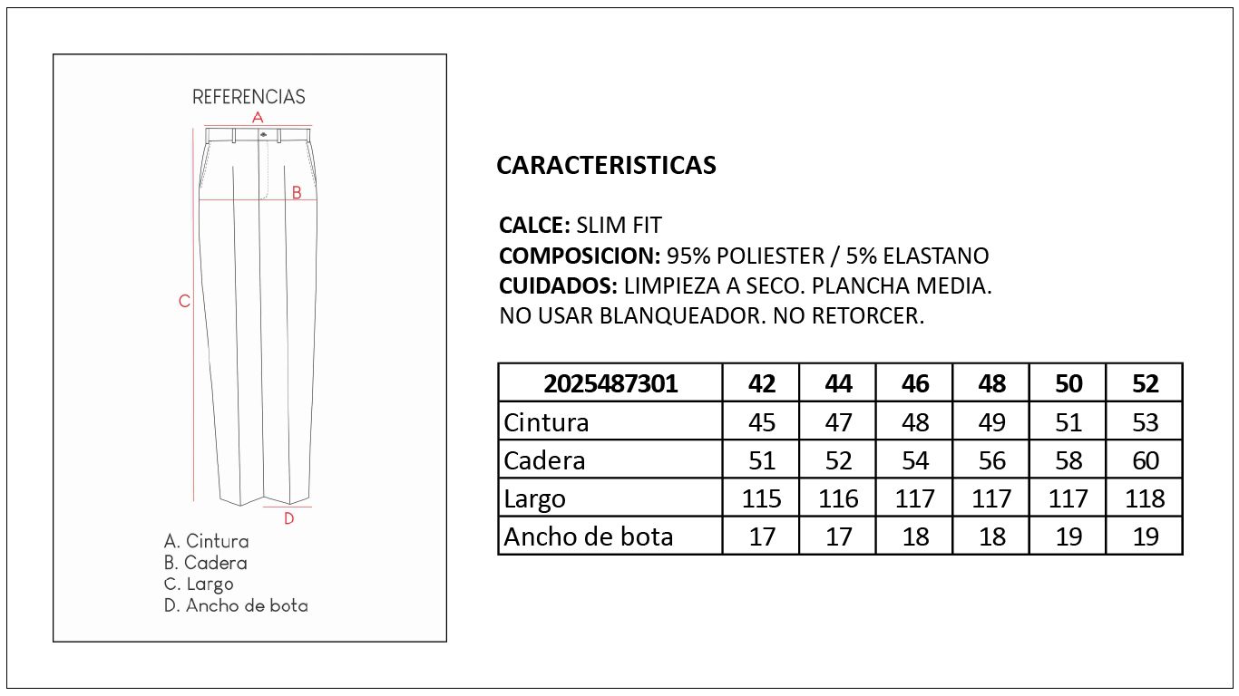 Tabla de Talles Pantal&oacute;n Elastizado Hombre Britches